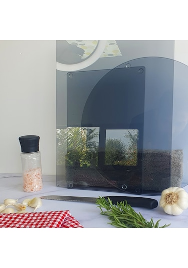 Decorita Cam Kesme Tablası | 3'lü Takım | Füme Cam