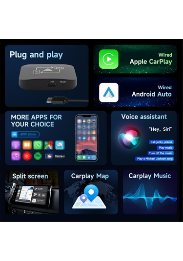 Tenfowee Kablosuz Carplay Adaptörü: Carplay Ve Android Auto İkili Kullanım, Usb Bağlantılı, Multimedia Ve Navigasyon Desteği.