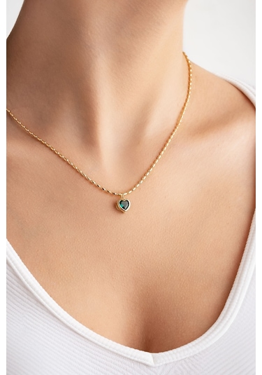 Mistik Kalp 18 Ayar Sarı Altın Kaplama 45 Cm Gümüş Minimal Kolye