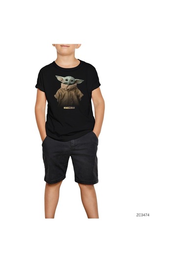 Yoda Baby The Mandalorian Siyah Çocuk Tişört Siyah