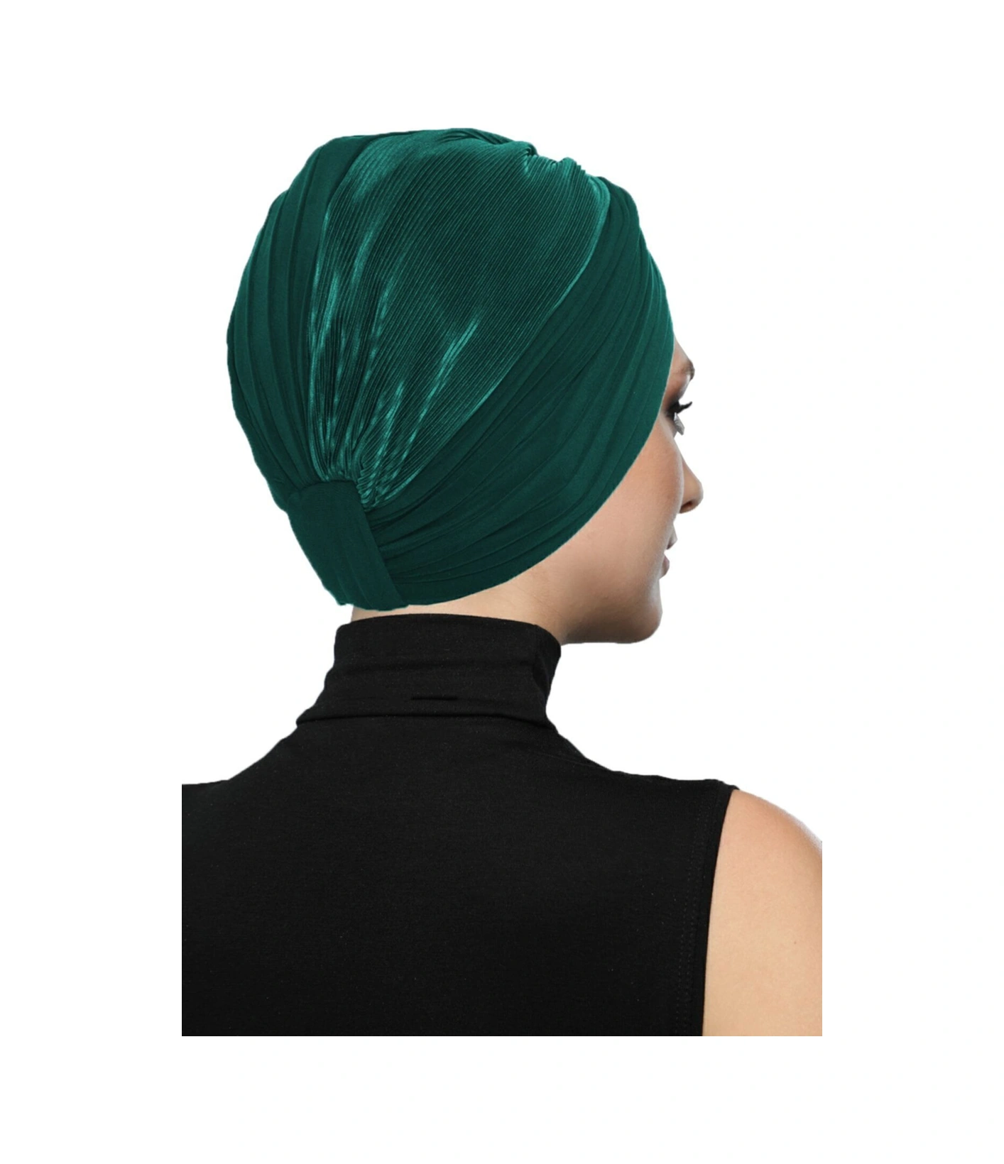 Çapraz Plise Yeşil Hazır Türban Tesettür Havuz Bonesi Hürrem