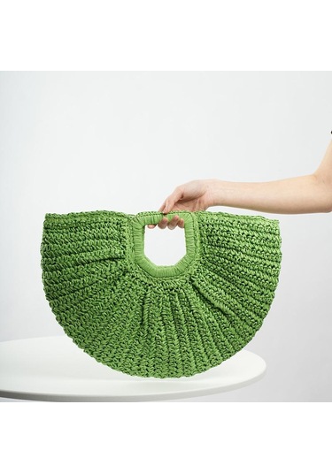 Yeşil Yogodlns Yaz Dokuma Saman Yarım Ay Büyük Kapasiteli Çanta Kadın Plaj Sepeti Moda Seyahat Alışveriş Tote Yeşil