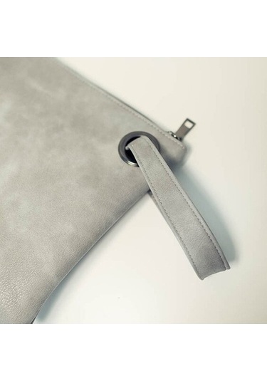 Wondernest Basit Retro Bayanlar Çanta Moda Büyük Kapasiteli Debriyaj Çanta Fermuar Zarf Çanta Açık Gri, Renk: Gri Açık Gri