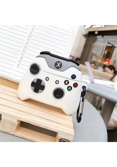 Apple Airpods Pro 3. Nesil 2025 Uyumlu Figürlü Silikon Kılıf Anahtarlıklı Kılıf Beyaz - Siyah