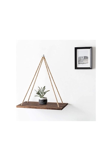 Kahverengi Ahşap Salıncak Asılı Halat Duvara Monte Yüzer Raflar