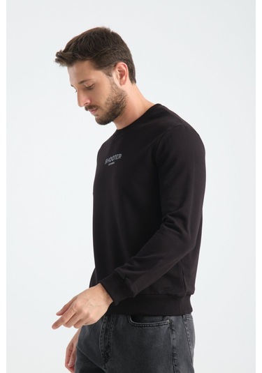 Shooter Sportswear Erkek Deluxe Sweatshirt Ekru Baskı Detaylı Standart Kalıp Siyah