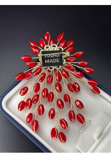 Scarlet Msk Broş Kırmızı Boncuklu Çiçek 214239221 Kırmızı