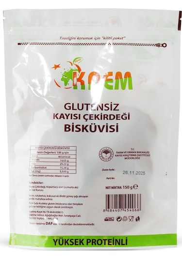 Glutensiz Kayısı Çekirdeği Bisküvisi 150 Gr