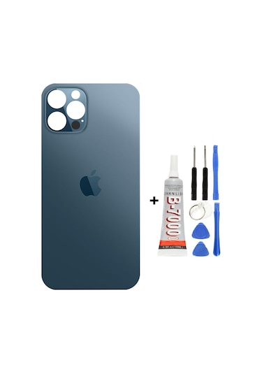 iPhone Uyumlu, Uyumlu, 12 Pro Max Arka Kapak Cam +yapıştırıcı B700 + Tamir Seti - Mavi Mavi