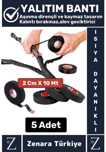 Isıya Dayanıklı Yüksek Aşınma Dirençli Kalıntı Bırakmaz Kaymaz Alev Geciktirici Bant 10 Metrex5 Adet