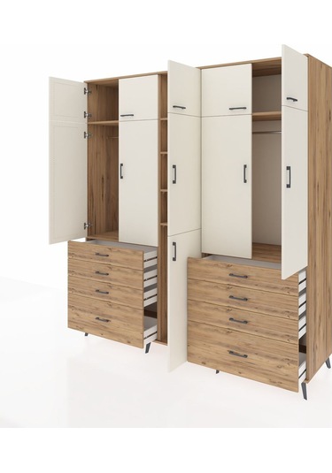 Kronos Dolap 8 Raflı 8 Çekmeceli 3 Askılı 220x59x243 Çam-aytaşı/çam Aytası/atlas Çam