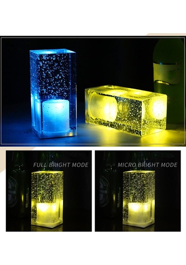 Kare Led Renkli Kristal Çubuk Masa Lambası For Purple Light Mor Bej