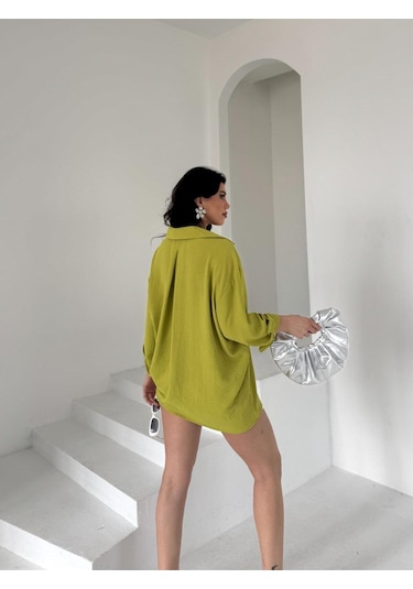 Paw Garage Kadın Flory Ayrobin Oversize Tek Cep Gömlek Sarı