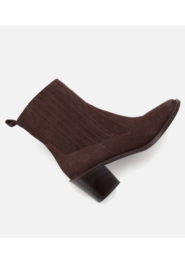 Hotiç Kadın Süet Deri Kahverengi Sivri Burunlu Lastik Detaylı Topuklu Bot 01boh313130a480 01boh313130a480 Kahverengi