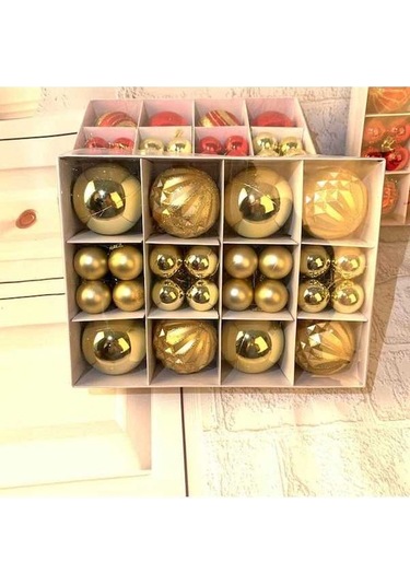 Pazly Altın 40 Adet Noel Topu Süs, Yılbaşı Ağacı Dekorasyon, Hediye Kutusu, Ev Dekorasyonu Altın