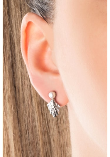 So Chic İnci Kabuğu 18 Ayar Beyaz Altın Kaplama Gümüş Küpe Beyaz