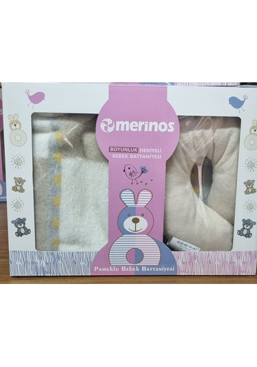 Merinos Bebek Battaniyesi + Boyunluk Kahverengi - Sarı