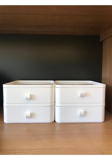 Bayev 4'lü Çekmeceli Takı, Makyaj Ve Kozmetik Düzenleyici Çekmece Beyaz , Ofis Masa Düzenleyici