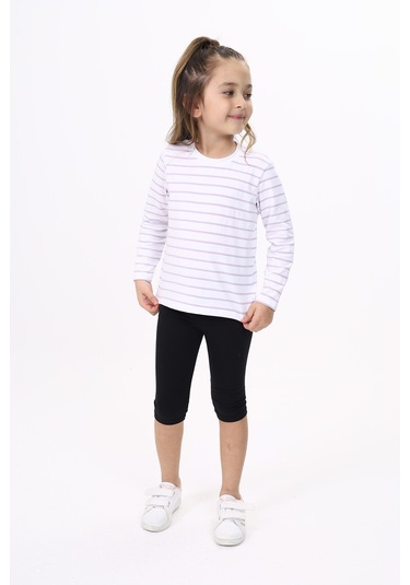 Toontoy Unisex Çocuk Çizgili Tişört Açık Lila