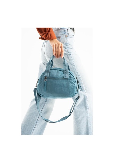 Kadın Omuz Çantası Elde Tutmalı Çapraz Askılı Postacı Bayan Çantası 20 27 Cm Astarlı Hafif Kumaş Mavi