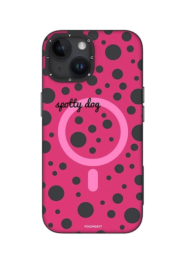 iPhone 13 Uyumlu Kılıf Magsafe Şarj Özellikli Polka Dot Desenli Youngkit Spots Serisi Kapak Pembe