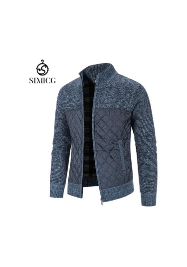 Erkek Kalınlaştırılmış Bol Kesim Hırka Ekose Kareli - Mavi-gri Mavi-gri