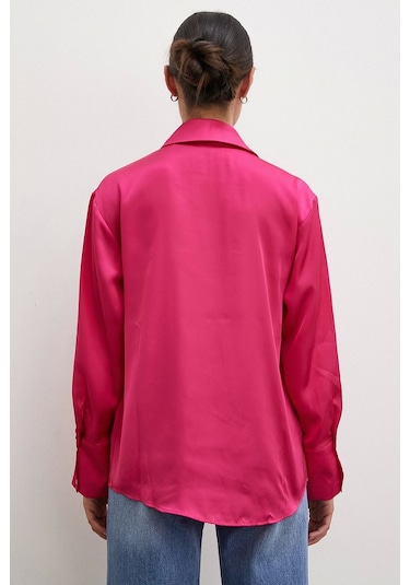 Never More Basic Saten Gömlek Fuşya Fuşya