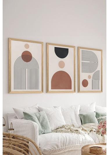 3 Parça Ahşap Çerçeve Görünümlü Mdf Poster Tablo Seti - Set 48 - Mdf3dsohoset48