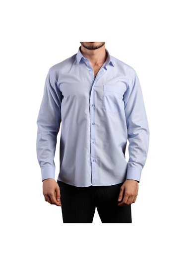 Mavi Büyük Beden Rahat Kesim Cepli Uzun Kol Regular Fit Erkek Gömlek - 150-5 001