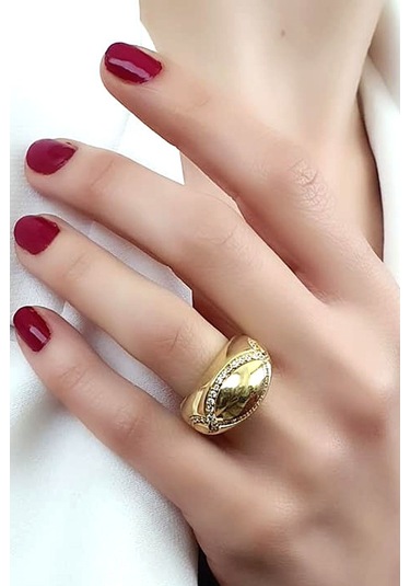 Zirkon Taş Detaylı Italyan 925 Ayar Gümüş Üzerine Altın Kaplama B