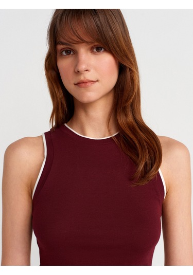 Dilvin 21086 Çift Görünümlü Kolsuz Top-bordo Bordo