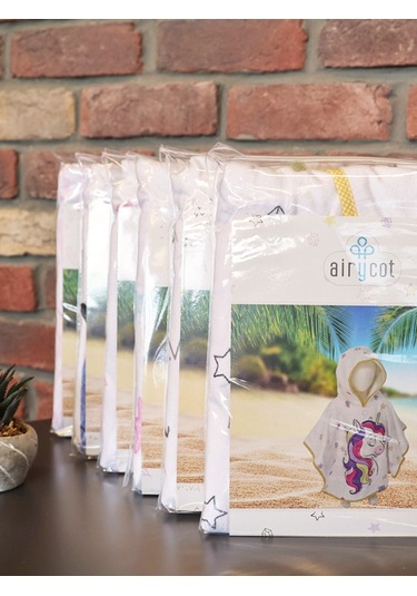 Airycot Unicorn Desenli Çocuk Panço Havlu Beyaz