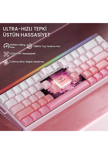 Aula Hero 68 He Manyetik Klavye Rapid Trigger Black King Switch 8000hz Rgb Neon Tkl Hot Swap Oyuncu Klavyesi Pembe