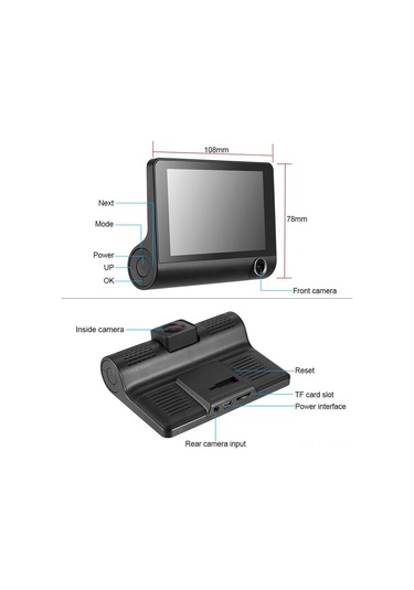 Ranyeek Araç Dvr 3 Lensli Ön-arka-ıç Kamera, G-sensor, Park Monitörü Ve 4" Hd Ekranlı Sürüş Kaydedici
