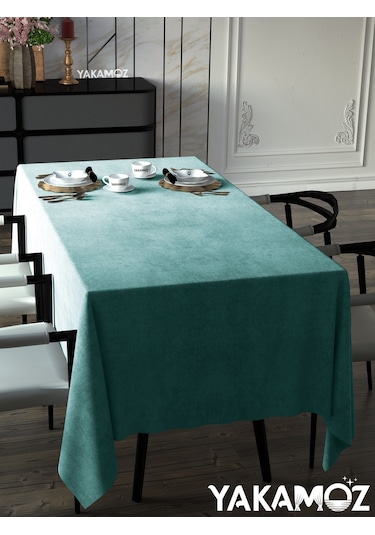 Nil Yeşili Kadife Dokulu Masa Örtüsü Dertsiz Velvet Touch Serisi Nil Yeşili