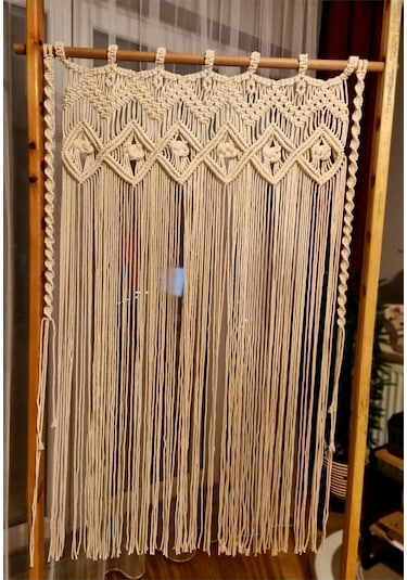 100x150 Makrome Perde, Kapı Perdesi, Duvar Süsü Ekru
