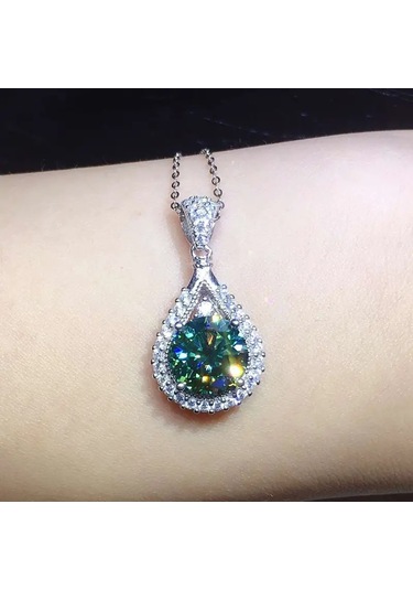 Mystic Glow Damla Zümrüt Yeşili 925 Ayar Gümüş Zincir Kadın Kolye Çok Renkli