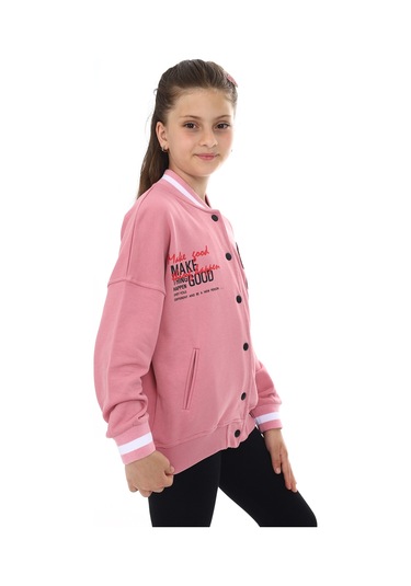 Toontoy Kız Çocuk Baskılı Kolej Hırka Gül Kurusu