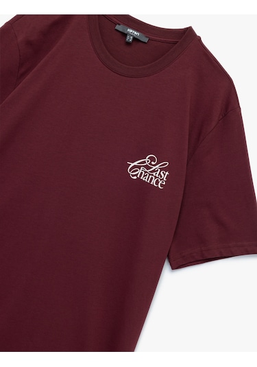 Koton Regular Fit Kısa Kollu Bisiklet Yaka Pamuklu Baskılı Tişört Bordo 6wam10094hk Bordo