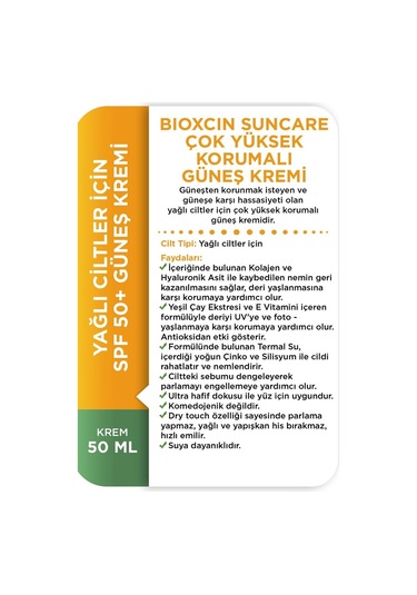 Bioxcin Sun Care Çok Yüksek Korumalı Yağlı Ciltler İçin Güneş Kremi SPF50+ 2 x 50 ML