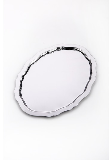 6 Adet Paslanmaz Çelik Oval Dalgalı Sade Kahve Ve Sunum Tepsisi 25x20 cm