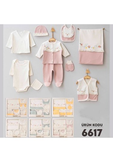 Milays Gaye Çiçek Nakışlı Kız Bebek 10'lu Set Pudra