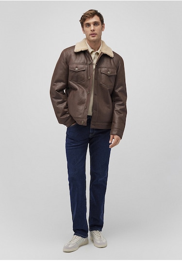 Mavi - Suni Kürk Detaylı Kahverengi Suni Deri Ceket 0110460-71603 Kahverengi