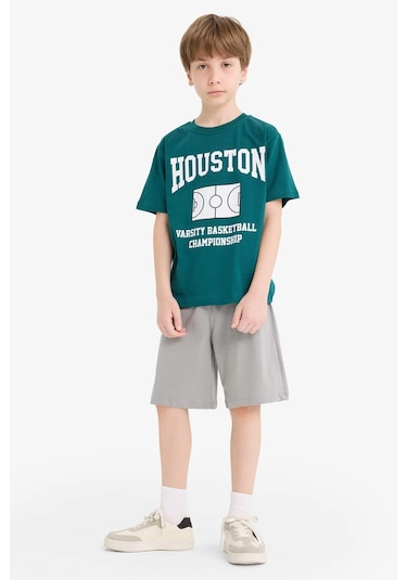 DeFacto Erkek Çocuk 2'li Takım Baskılı Kısa Kollu Tişört Beli Lastikli Şort F1227A825HSGN146