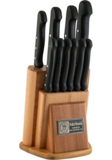 Sürmene Sürbisa 61500 Naturel Ahşap Stantlı 10 Lu Bıçak Seti Siyah