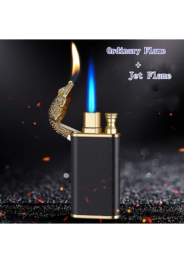 Hızıroğulları Yaratıcılık Buzlu Timsah Model Çakmak Çift Alev Çakmak