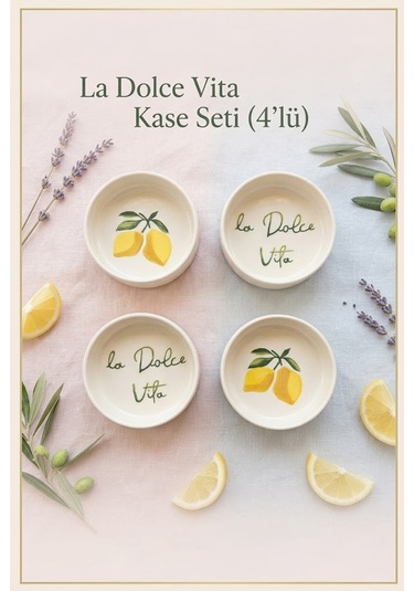 Vita Limon 4 Parça 10 Cm Seramik Kase Seti Çerezlik Sunumluk Kahvaltılık Beyaz