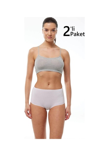 Malabadi 1053 2'li Paket Kadın Modal Geniş Kenarlı İz Yapmayan Slip & Külot Beyaz