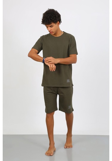 Akbeniz Erkek Pamuk Lakost Alt Üst Kaprili Pijama Takım Haki 6872 Haki