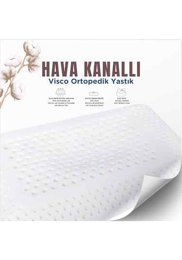 Pamuk Kılıflı Medium Visco Ortopedik Yastık, Kahverengi, 60x40x13